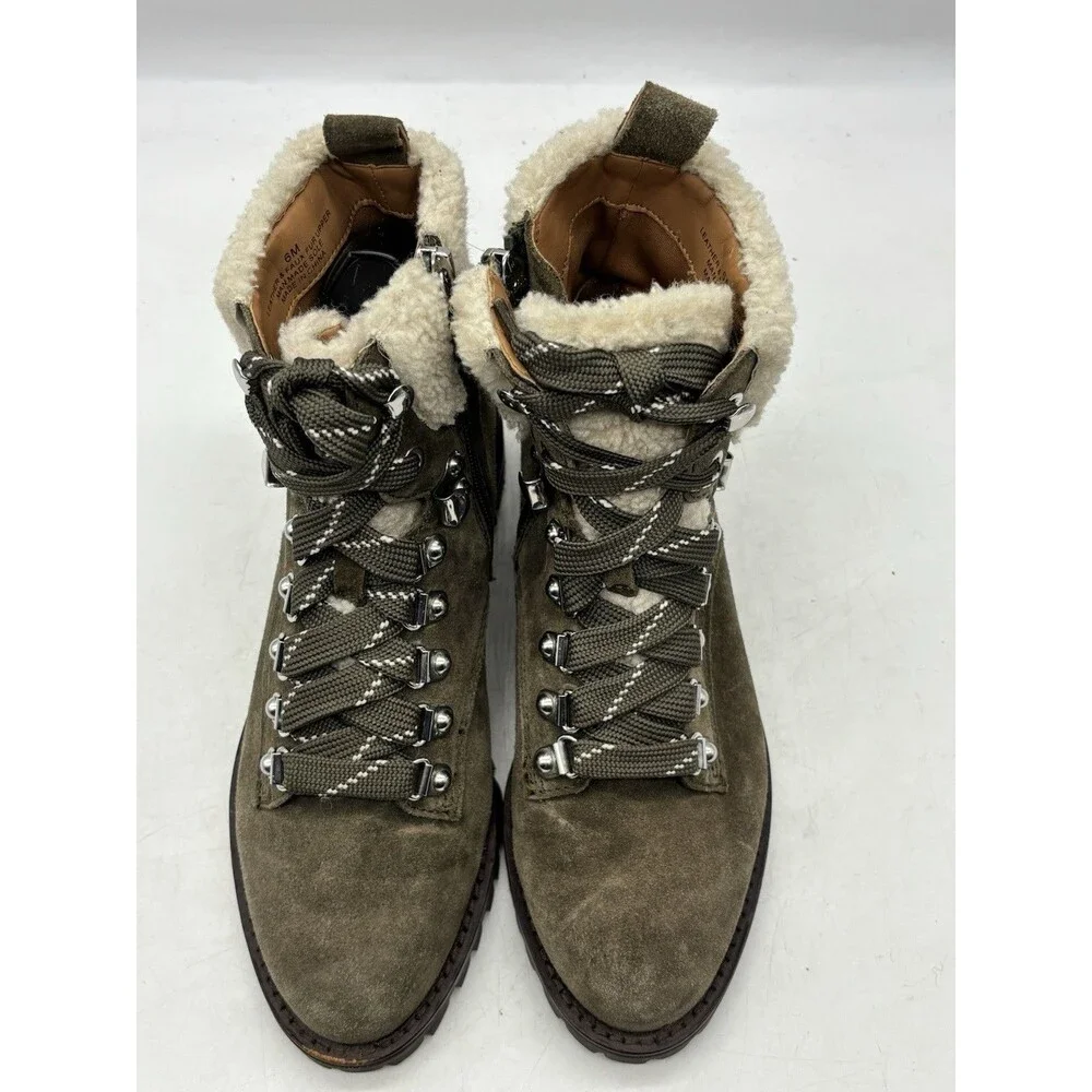 Rebecca Minkoff Jaylin Olive Green Combat Boots Leather Fur Lined Women’s Sz 6 M